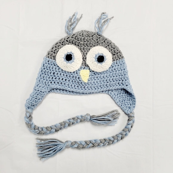 Other - Handmade Crochet Blue Owl Stocking Cap with Tie